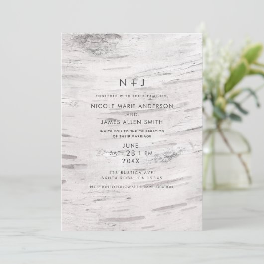 Witte berken hout rustieke schuur moderne foto bru kaart (Staand voorkant)