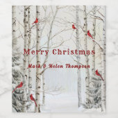 Witte berkenbomen Winter Forest rode kardinalen Wijn Etiket (Enkel label)