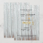 Witte berkenboom bos winter bruiloft kaart (Voorkant / Achterkant)