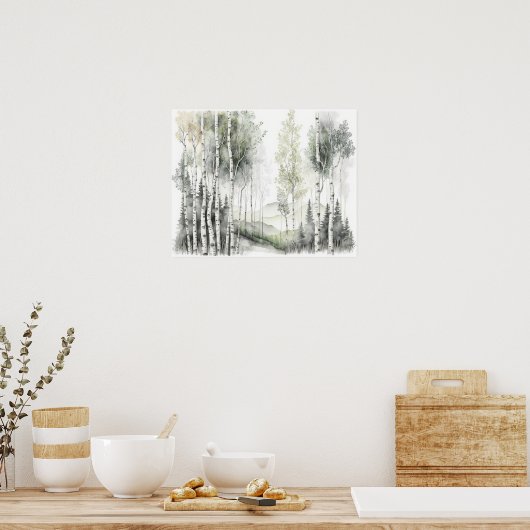 Witte berkenbos Waterverf Poster (Keuken)