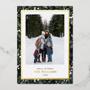 Witte Bes Botanische Kerstvakantie Twee Foto's Folie Feestdagenkaart