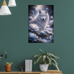 Witte Beschermwolf Onder de Maan Poster