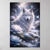 Witte Beschermwolf Onder de Maan Poster (Voorkant)