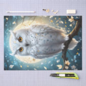 Witte besneeuwde uil en maan met sprankeling, tissuepapier (Craft)