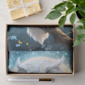 Witte besneeuwde uil en maan met sprankeling, tissuepapier (Geschenk)