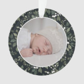 Witte Bessen Donkere Bloem Foto Kerst Geschenk Ornament (voorkant)