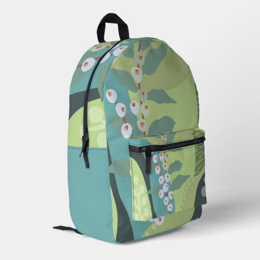 Witte bessen Gemengde Groenen Kleurblokken Modern Bedrukte Rugzak (Achterkant Hoek Links)