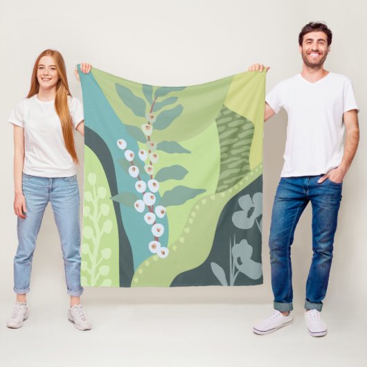 Witte bessen Gemengde Groenen Kleurblokken Modern Fleece Deken (In situ)