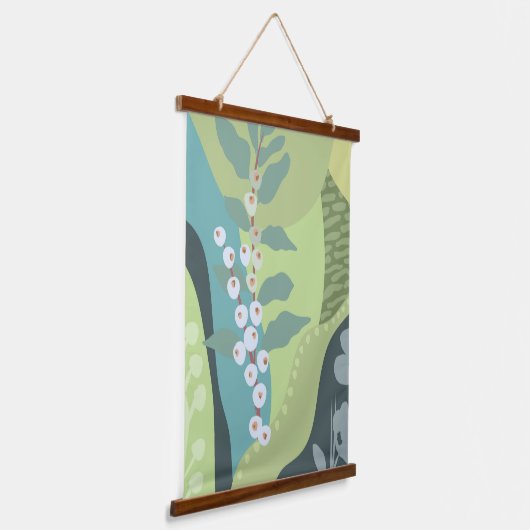 Witte bessen Gemengde Groenen Kleurblokken Modern Hangend Wandkleed (Gebogen)