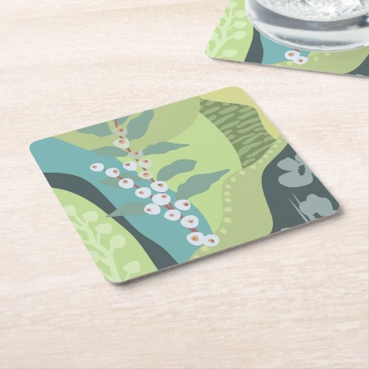 Witte bessen Gemengde Groenen Kleurblokken Modern Kartonnen Onderzetters (Schuin)