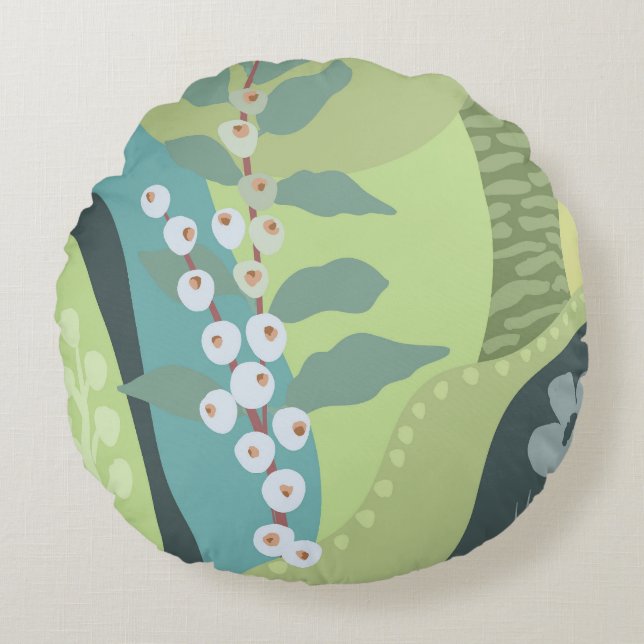 Witte bessen Gemengde Groenen Kleurblokken Modern Rond Kussen (Voorkant)