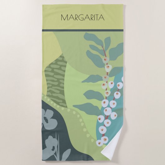 Witte bessen Gemengde Groenen Kleurblokken Modern Strandlaken (Voorkant)