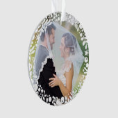 Witte bessen ingelijst bruiloft foto eerste kerst ornament (voorkant)