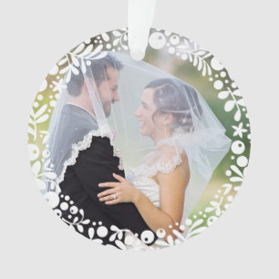 Witte bessen ingelijst bruiloft foto eerste kerst ornament