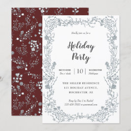 Witte bessen lijst op fluwelen rood vakantie feest kaart