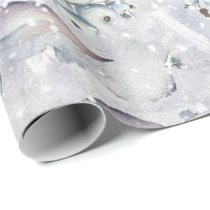 Witte bessen sneeuwscène met bladeren, winter cadeaupapier