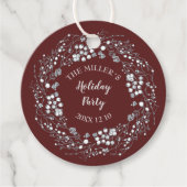 Witte bessen winterkrans op maroon rood bedankjes labels (Voorkant)