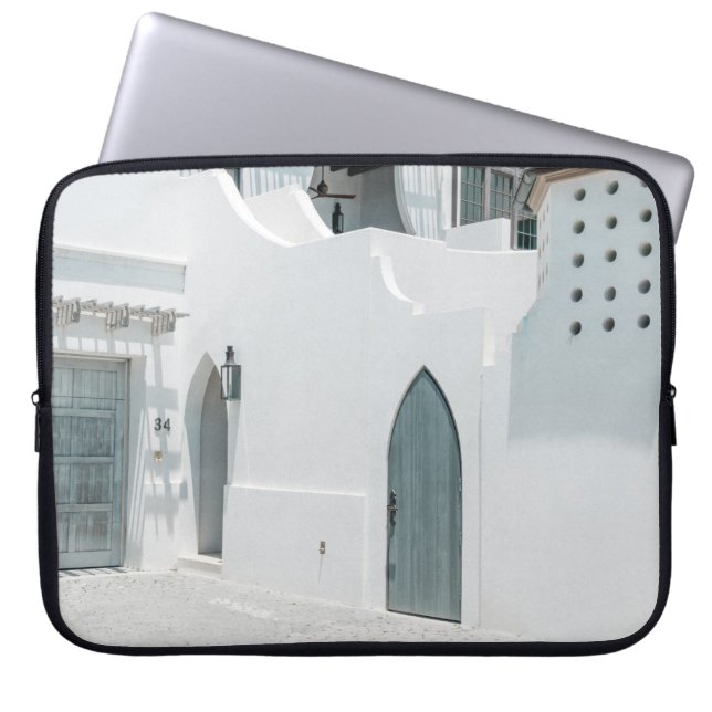 Witte betonnen stal laptop sleeve (Voorkant)