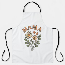 Witte bib MAMA schort met retro boeket wilde bloem