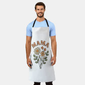 Witte bib MAMA schort met retro boeket wilde bloem (Gedragen)