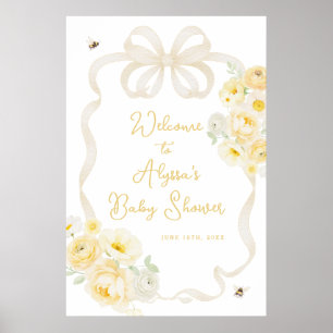 Witte Bij en Gele Bloemen Baby Shower Welkom Poster