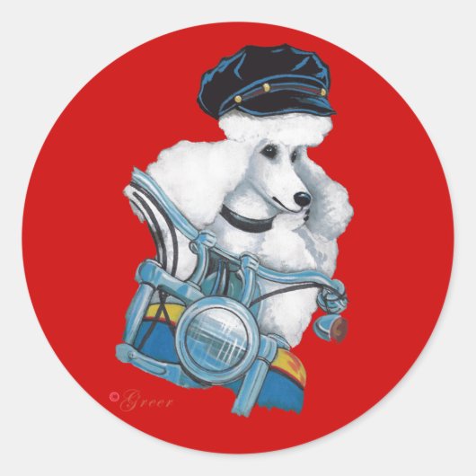 Witte Biker Chick Poodle Sticker (Voorkant)