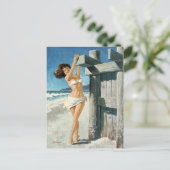 Witte bikini op het strand briefkaart (Staand voorkant)