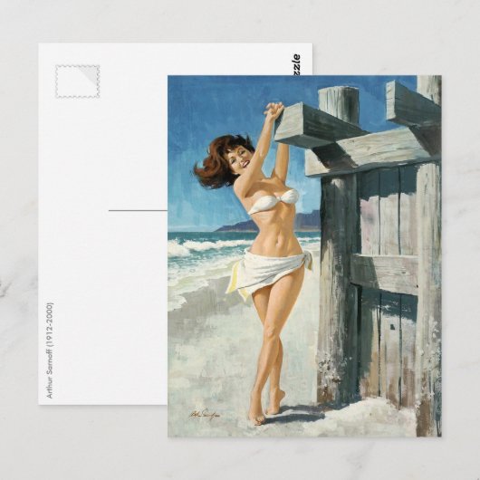 Witte bikini op het strand briefkaart (Voorkant / Achterkant)