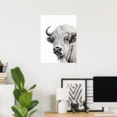 Witte Bizon Buffalo Aquarel Kunst Poster (Thuiskantoor)
