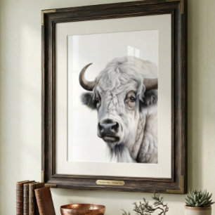 Witte Bizon Buffalo Aquarel Kunst Poster