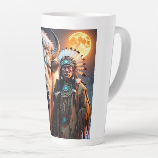 Witte bizons en Indiaanse opperhoofd Latte Mok (Rechterhoek)