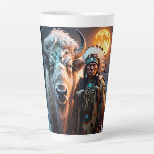 Witte bizons en Indiaanse opperhoofd Latte Mok (Voorkant)