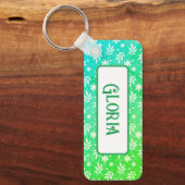 Witte blaadjes op groene Sleutelhanger (Voorkant)