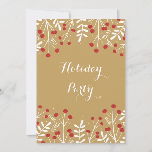 Witte bladeren & bessen Gouden Kerstkaarten Kaart (Achterkant)