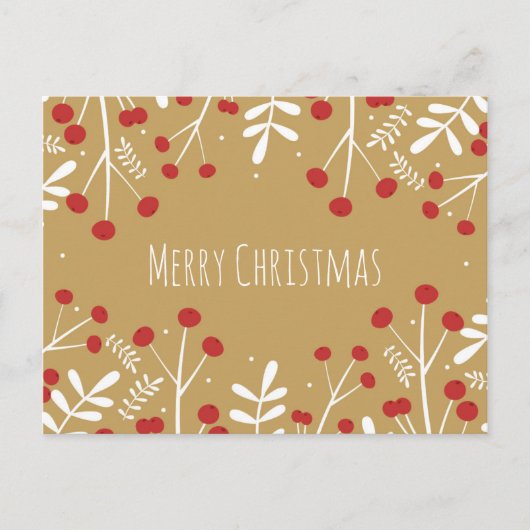 Witte bladeren & bessen Gouden Kerstmis Feestdagenkaart (Voorkant)