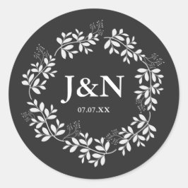 Witte Bladeren Botanische Krans Rustieke Trouw Ges Ronde Sticker