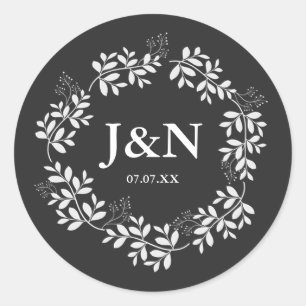 Witte Bladeren Botanische Krans Rustieke Trouw Ges Ronde Sticker