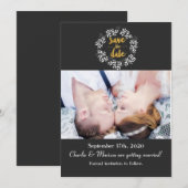 Witte Bladeren Botanische Krans SAVE THE DATE Foto Kaart (Voorkant / Achterkant)