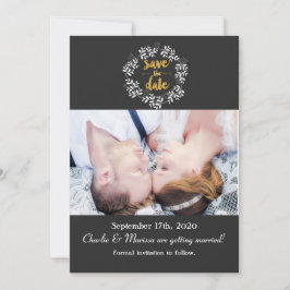 Witte Bladeren Botanische Krans SAVE THE DATE Foto Kaart