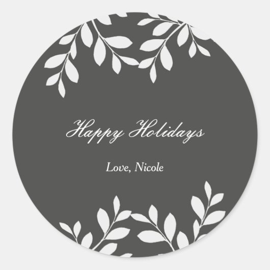 Witte bladeren en grijze moderne botanische sticke ronde sticker (Voorkant)