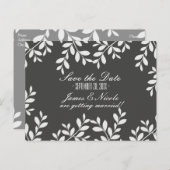 Witte bladeren & Grijs modern botanisch ansichtkaa Aankondigingskaart (Voorkant / Achterkant)