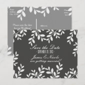Witte bladeren & grijze moderne botanische ansicht aankondigingskaart (Voorkant / Achterkant)