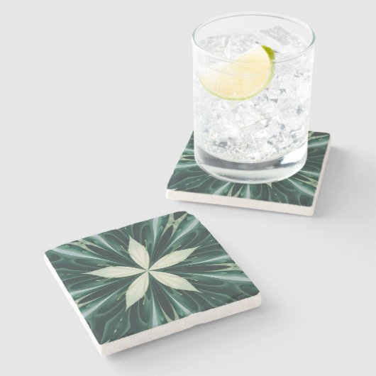 Witte Bladeren In Een Groene Bos Kaleidoscoop Stenen Onderzetter (Zijkant)