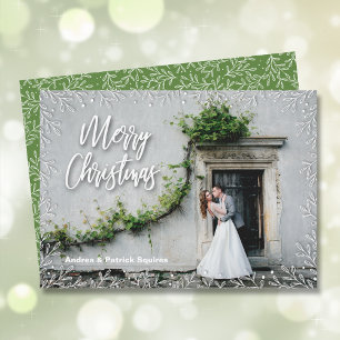 Witte Bladeren Kerst Foto Feestdagenkaart