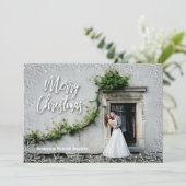 Witte Bladeren Kerst Foto Feestdagenkaart (Staand voorkant)