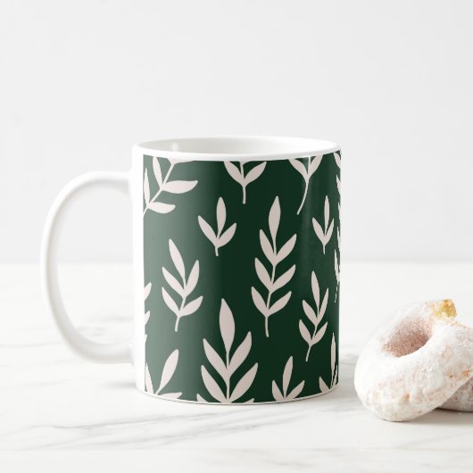Witte bladeren koffiemok (Met donut)