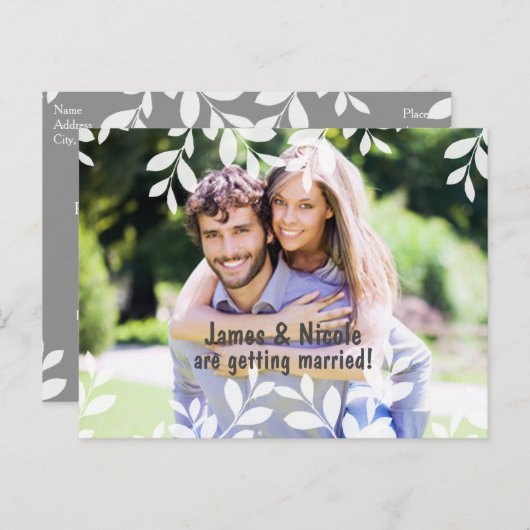 Witte Bladeren Moderne Botanische Foto Ansichtkaar Aankondigingskaart (Voorkant / Achterkant)