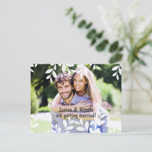 Witte Bladeren Moderne Botanische Foto Ansichtkaar Aankondigingskaart (Staand voorkant)