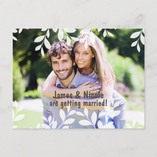 Witte bladeren moderne botanische fotopostkaart aankondigingskaart (Voorkant)