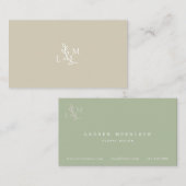 Witte Bladeren Monogram Beige & Groen Visitekaartj Visitekaartje (Voorkant / Achterkant)
